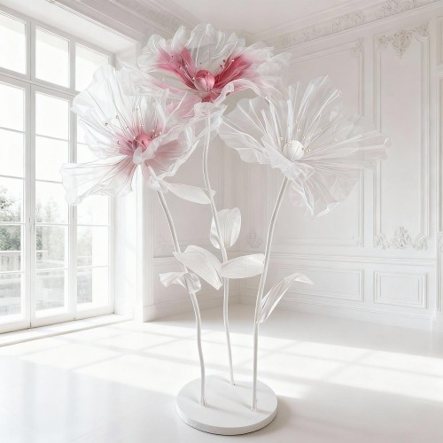 Ростовой цветок из органзы "Мак белый White/Pink" купить